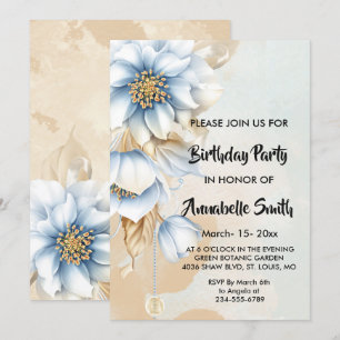 Vintage Blue floral  Birthday Invitation