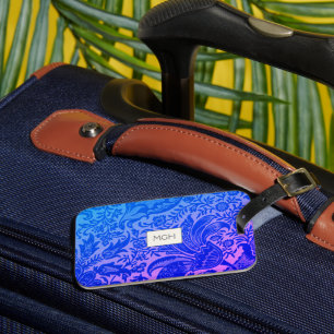 Vintage Blue Floral Botanical Monogram Luggage Tag