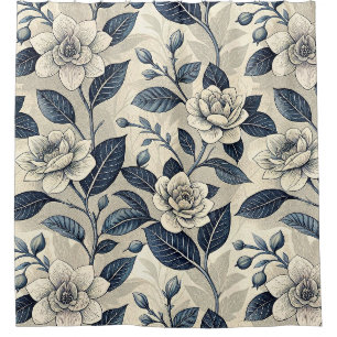 Vintage Blue Floral Botanical Pattern (10) Shower Curtain