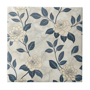 Vintage Blue Floral Botanical Pattern (3) Tile