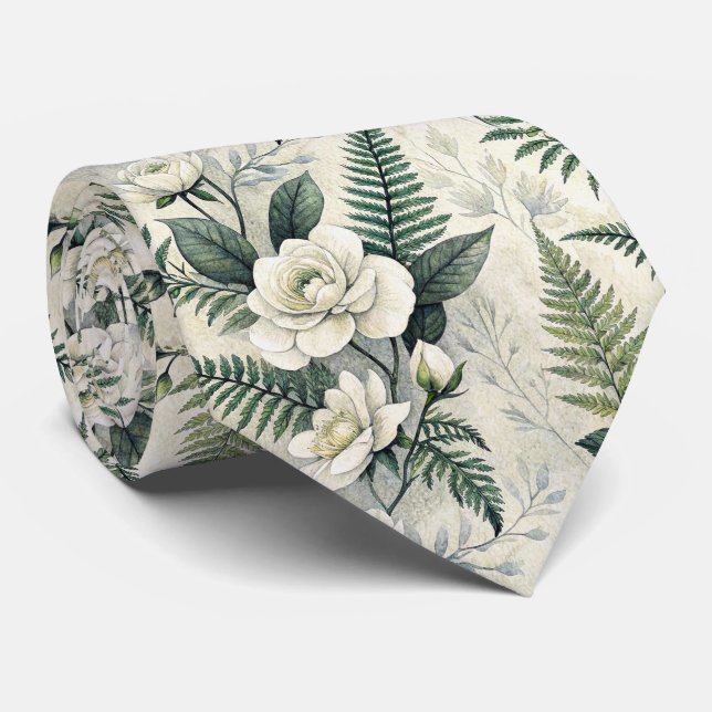 Vintage Blue Floral Botanical Pattern (4) Tie (Rolled)