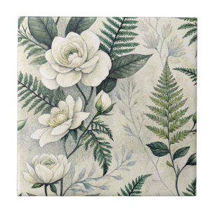 Vintage Blue Floral Botanical Pattern (4) Tile