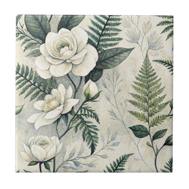 Vintage Blue Floral Botanical Pattern (4) Tile (Front)
