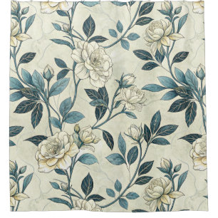 Vintage Blue Floral Botanical Pattern (6) Shower Curtain