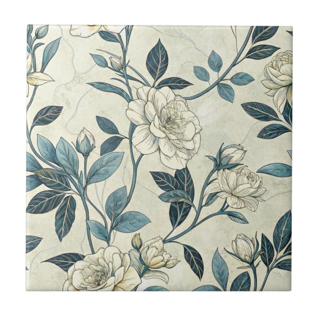 Vintage Blue Floral Botanical Pattern (6) Tile (Front)