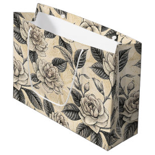Vintage Blue Floral Botanical Pattern (9) Large Gift Bag