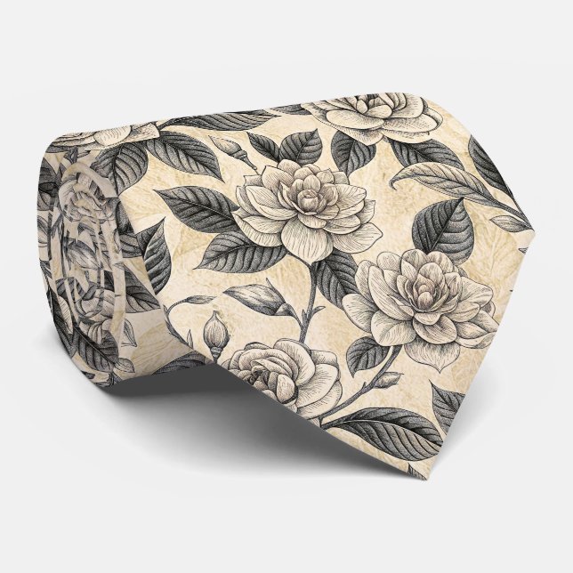 Vintage Blue Floral Botanical Pattern (9) Tie (Rolled)