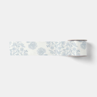 Vintage Blue Floral Botanical Wrapping Paper Satin Ribbon