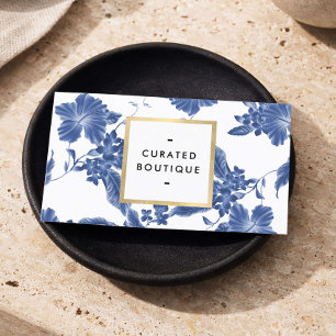 Vintage Blue Floral Boutique Elegant Business Card