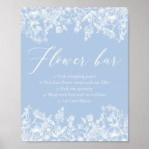 Vintage Blue Floral Bridal Shower Flower Bar Sign