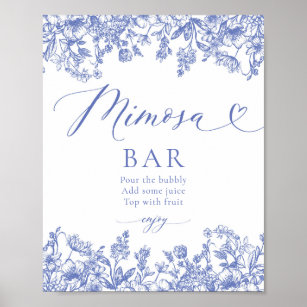 Vintage Blue Floral Bridal Shower Mimosa Bar Sign