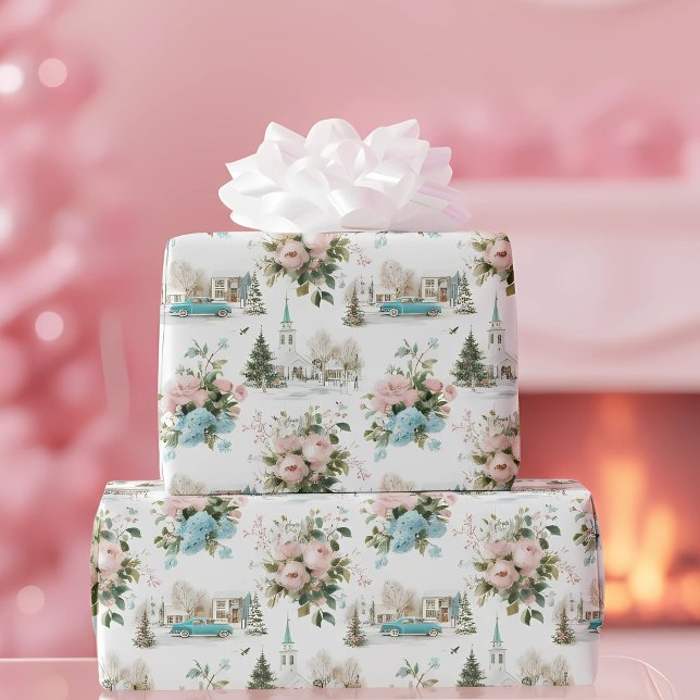 Vintage Blue Floral Christmas Wrapping Paper (Creator Uploaded)