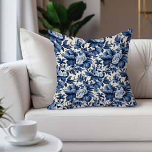 Vintage Blue Floral Damask Cushion