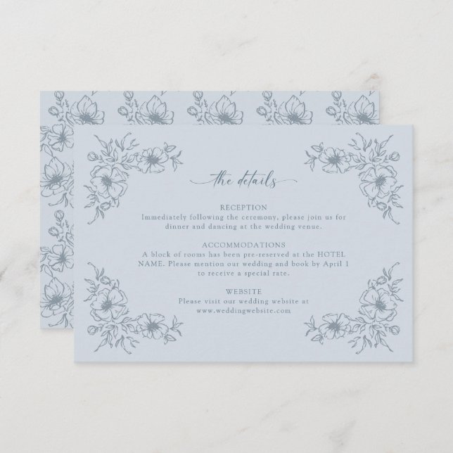 Vintage Blue Floral Detail Enclosure Card (Front/Back)