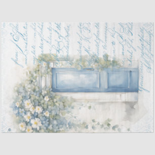 Vintage Blue Floral Door Decoupage Tissue Paper