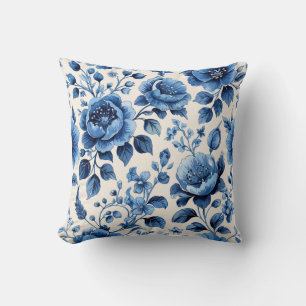 Vintage Blue Floral Elegance Cushion