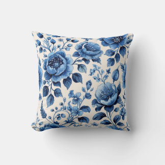 Vintage Blue Floral Elegance Cushion