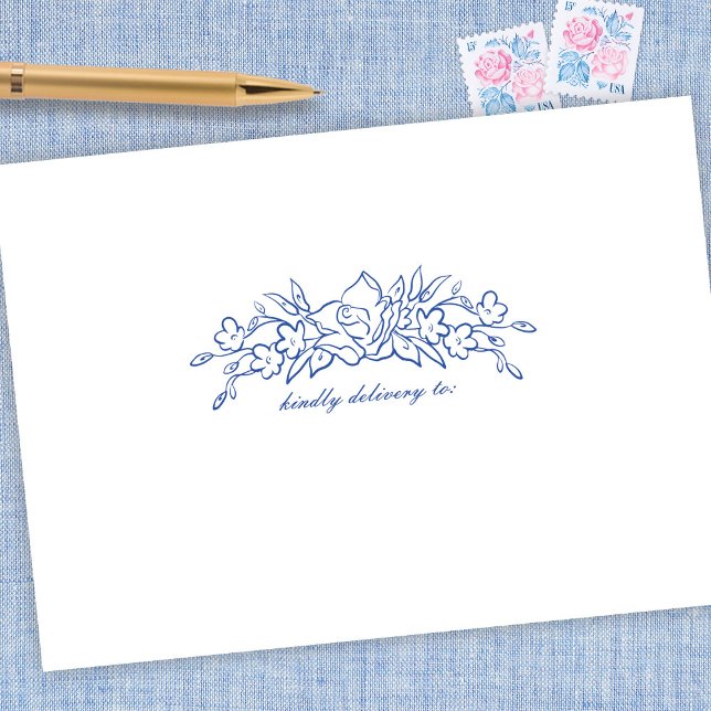 Vintage Blue Floral Elegant Wedding  Envelope (Creator Uploaded)