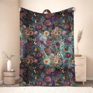 Vintage blue Floral Fleece Blanket