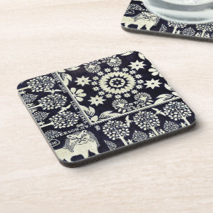 vintage blue floral flowers fabric textile art coaster