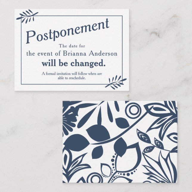 Vintage Blue Floral Frame Information Card (Front/Back)