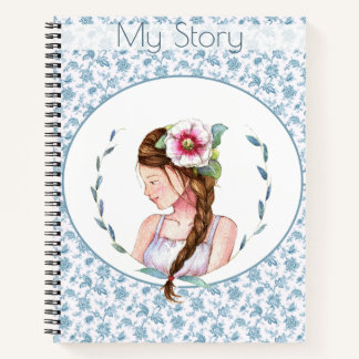 Vintage Blue Floral Girl Notebook