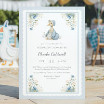Vintage Blue Floral Goose Baby Shower Watercolor