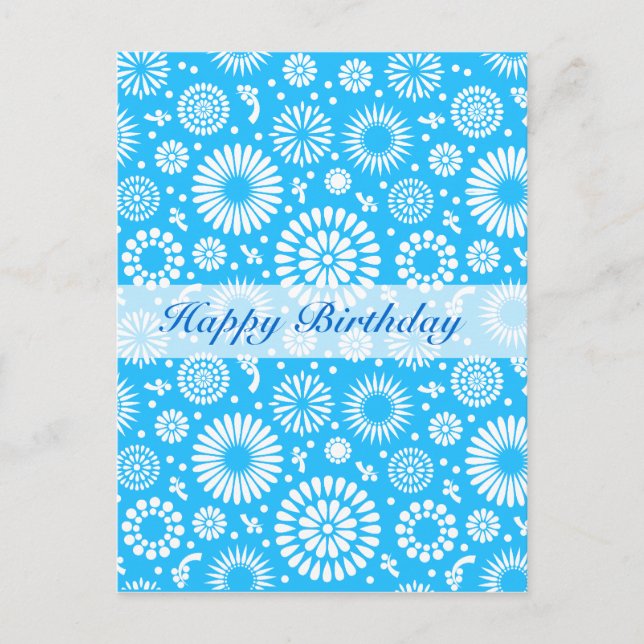 Vintage Blue floral Happy Birthday Postcard (Front)