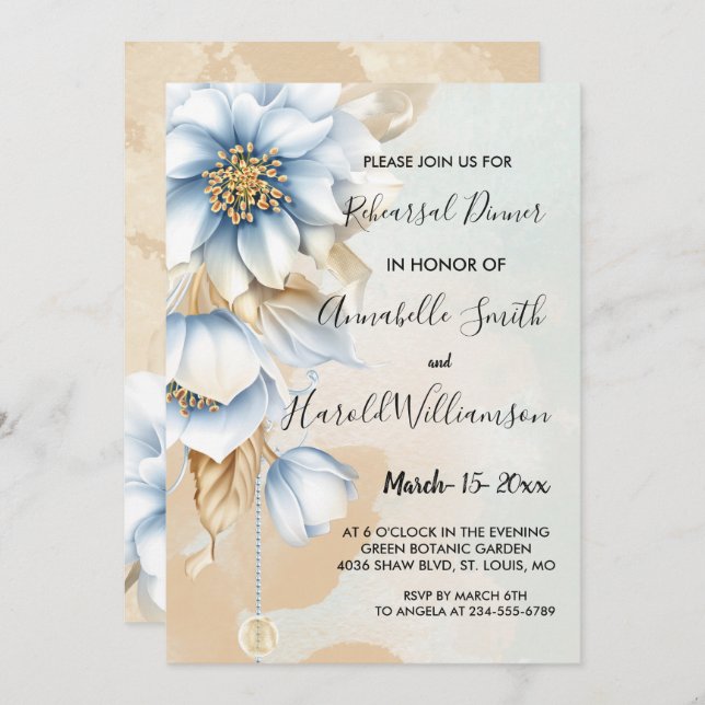 Vintage Blue floral Invitation (Front/Back)