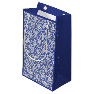 Vintage blue floral lace botanical pattern small gift bag