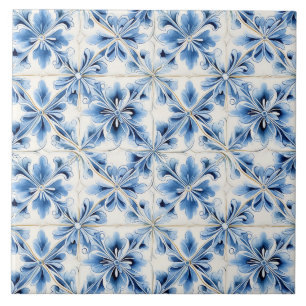 Vintage Blue Floral Mediterranean Tile