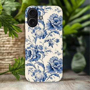 Vintage Blue Floral on Ivory iPhone 16 Case