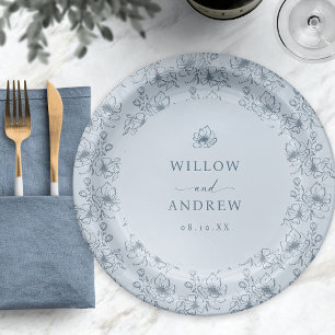 Vintage Blue Floral Paper Plate