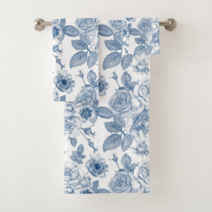 Vintage blue floral pattern bath bath towel set
