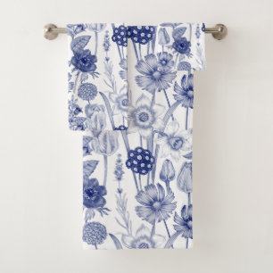 Vintage blue floral pattern bath towel set