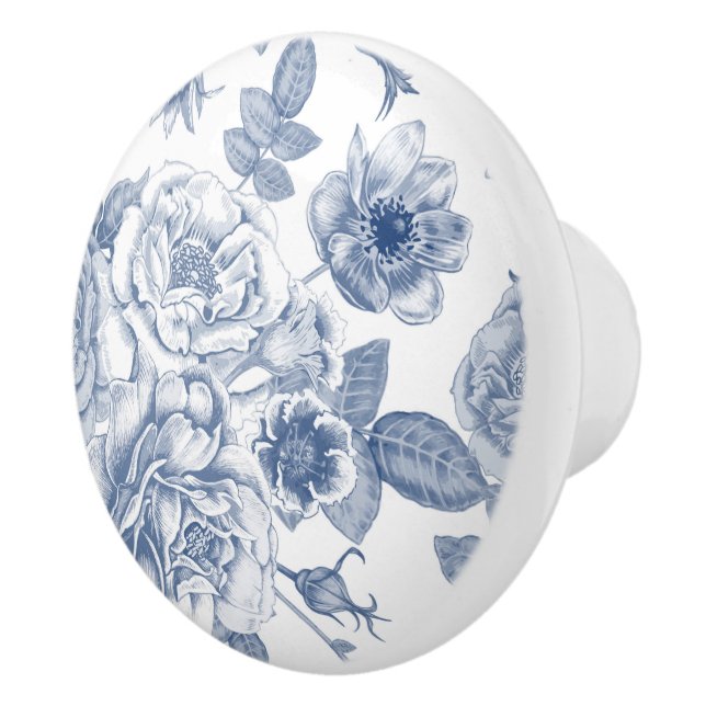 vintage blue floral pattern ceramic knob (Right)