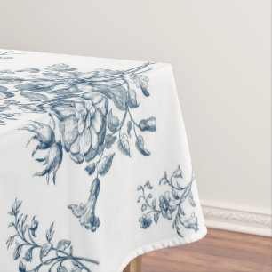 Vintage Blue Floral Pattern Elegant Flower Bouquet Tablecloth