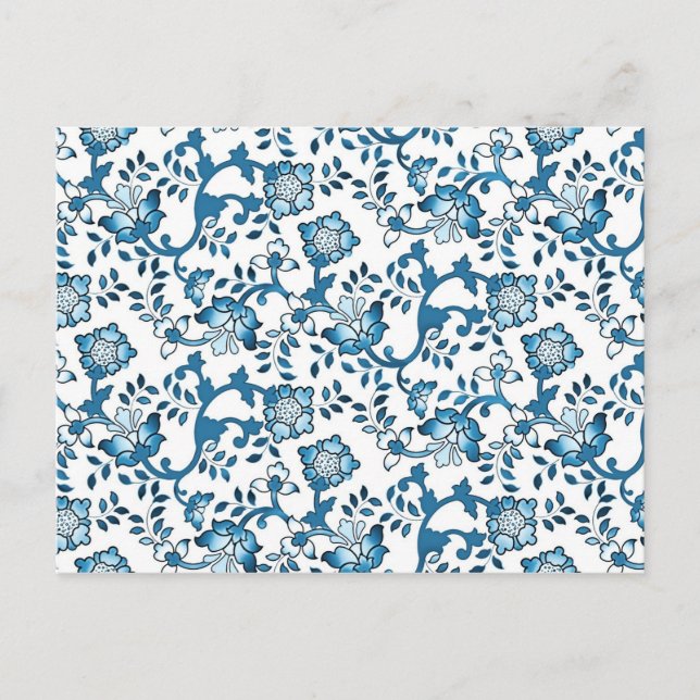Vintage Blue Floral Pattern Illustration Postcard (Front)