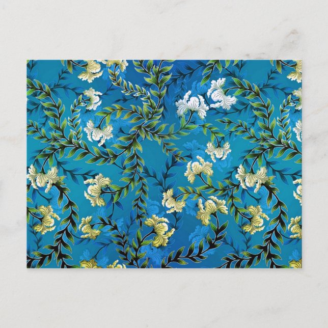 Vintage Blue Floral Pattern Illustration Postcard (Front)