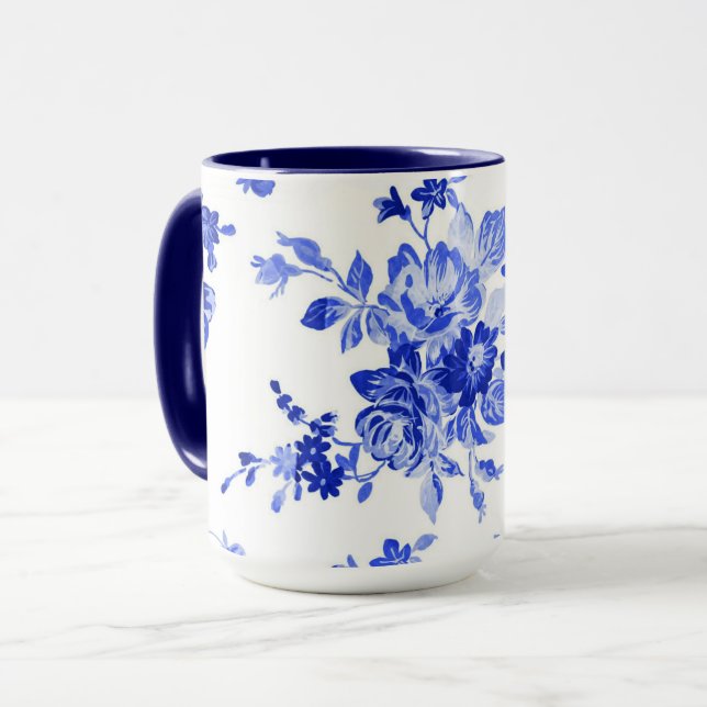 Vintage Blue Floral Pattern Mug (Front Left)