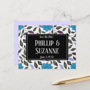 Vintage Blue Floral Pattern Save the Date Announcement Postcard
