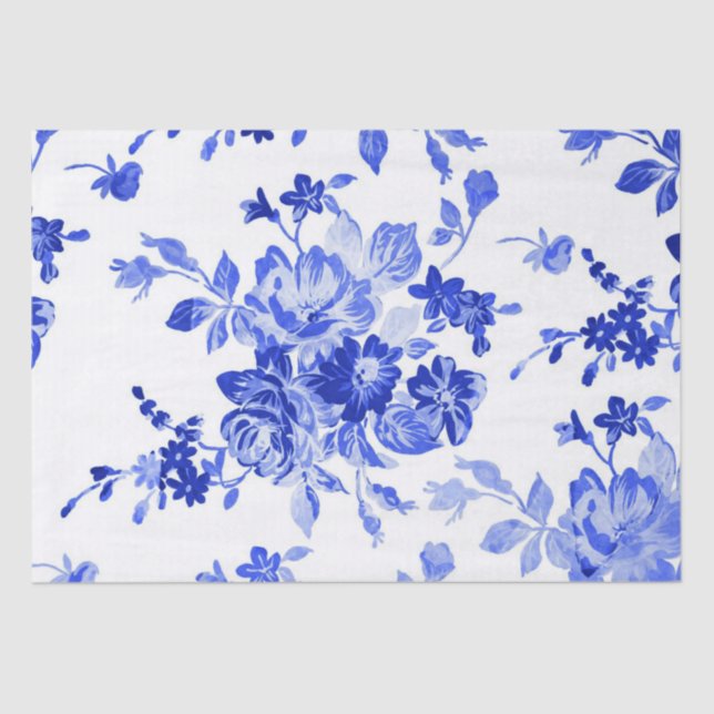 Vintage blue floral pattern tissue paper (Front)