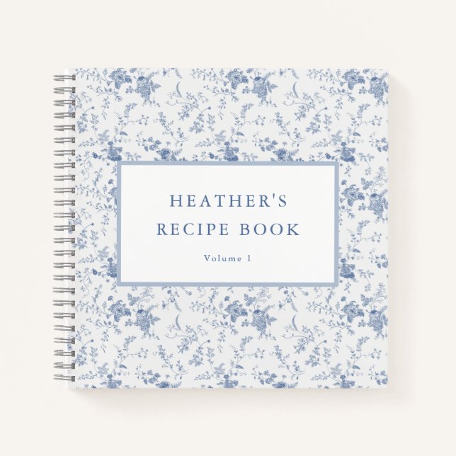 Vintage Blue Floral Personalised Recipe Notebook (Front)