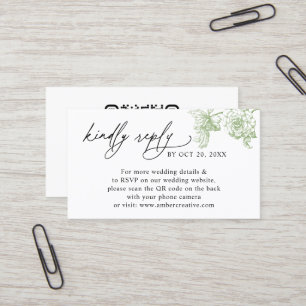 Vintage Blue Floral QR code Wedding RSVP Business Card