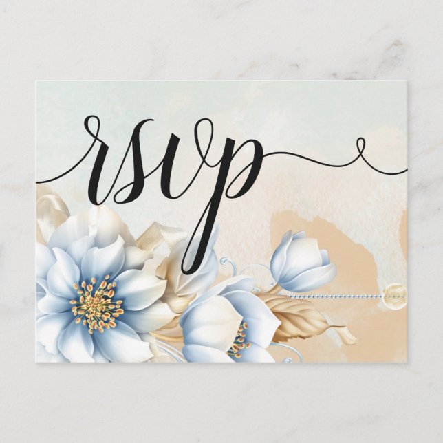 Vintage Blue floral   RSVP Invitation Postcard (Front)