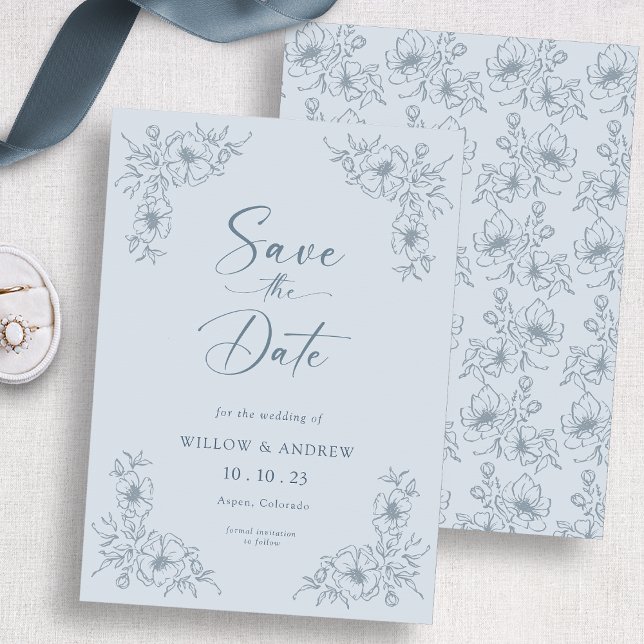Vintage Blue Floral Save The Date (Vintage Blue Floral Save The Date
)