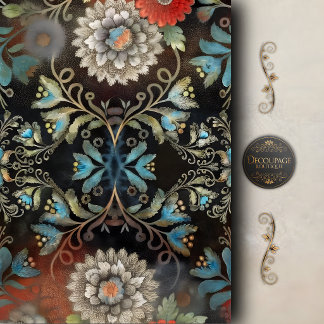 Vintage Blue Floral Scroll Decoupage Tissue Paper