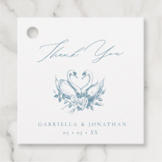 Vintage Blue Floral Swans Script Wedding Thank You Favour Tags