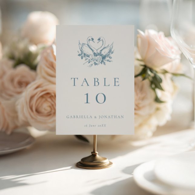 Vintage Blue Floral Swans Wedding  Table Number (Creator Uploaded)