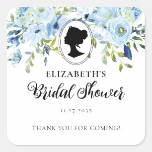 Vintage Blue Floral Thank You Bridal Shower Favour Square Sticker